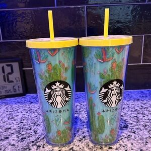 Starbucks Arizona Cactus Tumblers with Yellow Lids